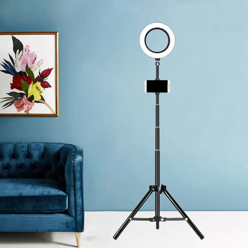 DecorBites™ DecorBites™ Modern Black Tripod LED Ring Vanity Light with Metallic Finish and Flush Mount Design