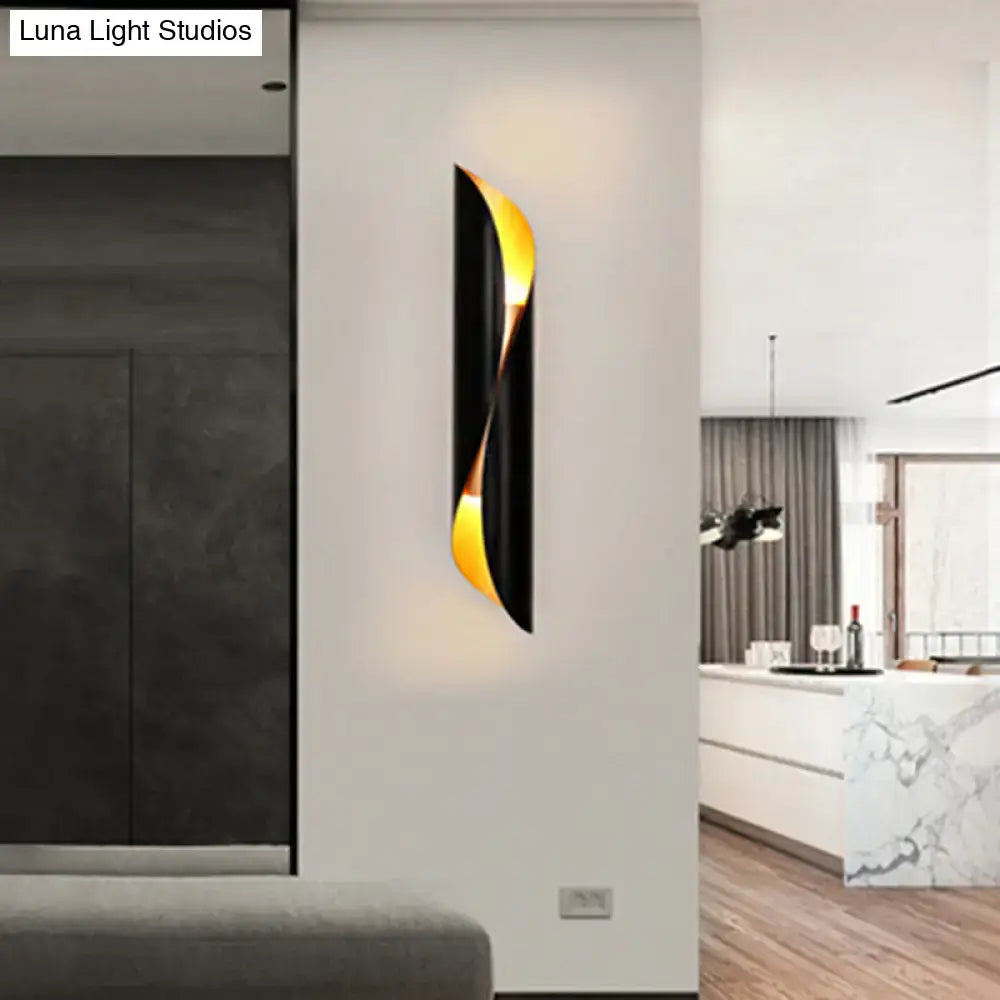 Modern black and gold wall mounted tubular bedside lamp with sleek twisted design compatible with e26 e27 bulbs