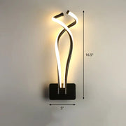Modern black twisted spiral led wall sconce with two glowing curved light strips for bedroom lighting
