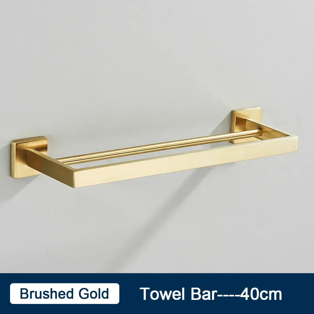 Modern black two tier towel rack with brushed gold double towel bar and rectangular mounting plates for bathroom decorbites black towel rack