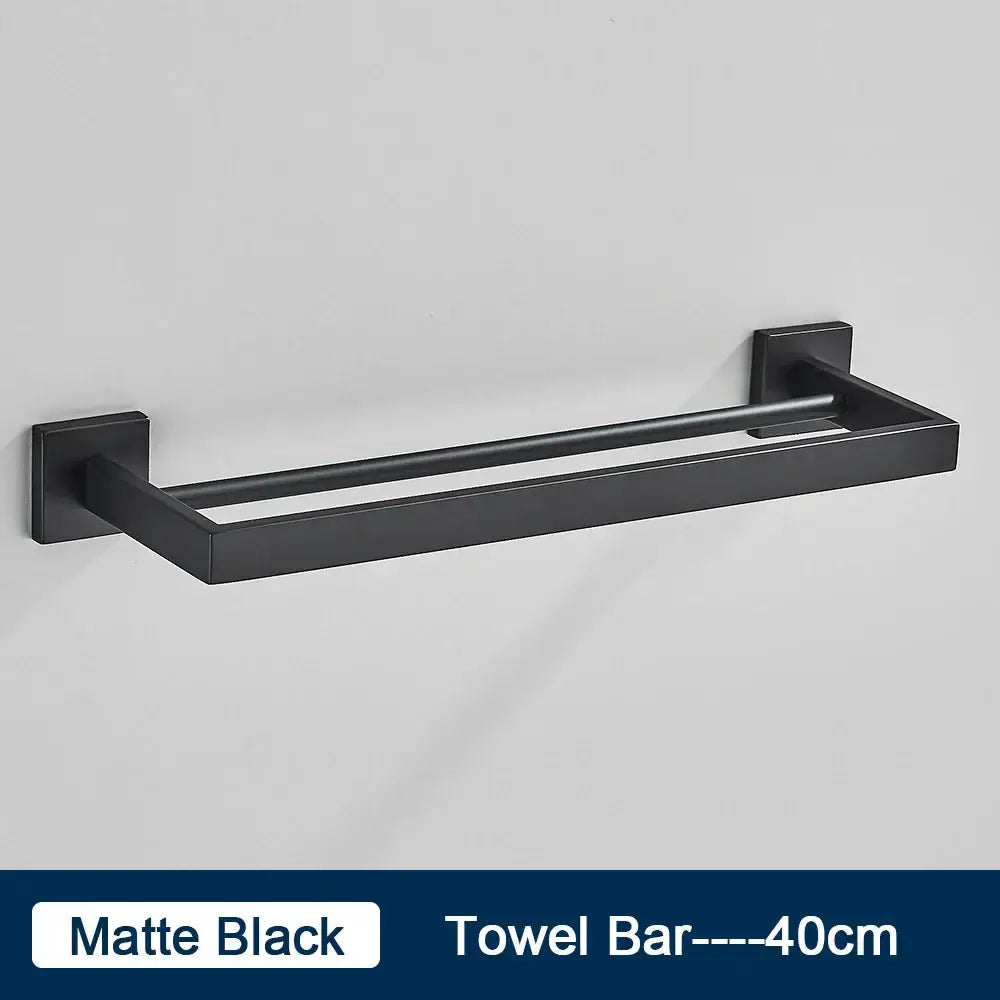 Modern black two tier towel rack with matte black finish and sleek square mounting plates ideal for bathroom decorbites black towel rack