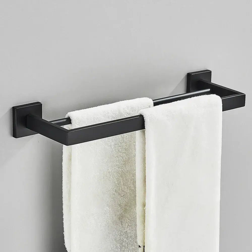 Modern black two tier towel rack with matte finish and sleek design for bathroom decorbites black towel rack use