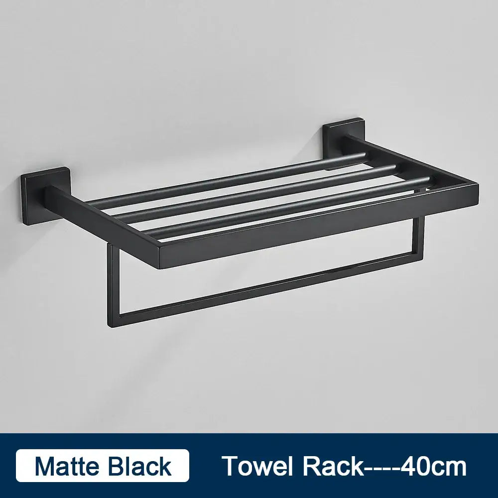 Modern black two tier towel rack made of matte black metal with four horizontal bars for bathroom use decorbites black towel rack