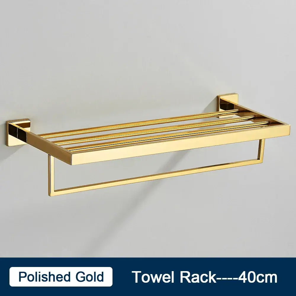 Modern black two tier towel rack with polished gold bars and sturdy wall-mounted brackets for bathroom use decorbites black towel rack