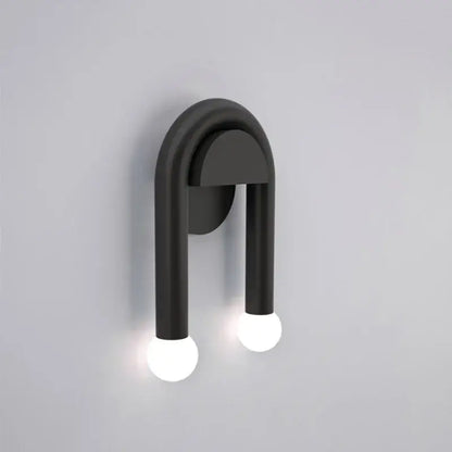Modern black u-shape led wall lamp with two spherical white bulbs indoor minimalist bedroom sconce wall lamp