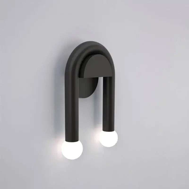 Modern black u-shaped led wall lamp with two spherical white bulbs for bedroom decorbites led wall lighting