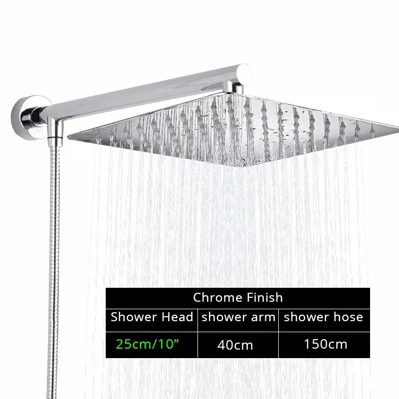 Modern black ultrathin rainfall shower head set with chrome finished square shower head and integrated hose for bathroom use