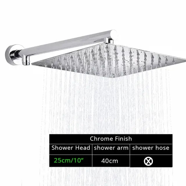 Modern black ultrathin rainfall shower head set with chrome finished square rainfall shower head and multiple water jets