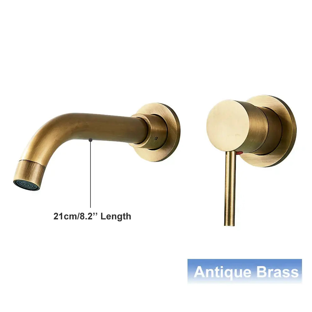 Antique brass basin faucet with curved spout and cylindrical handle for modern black wall mounted bathroom decorbites black wall
