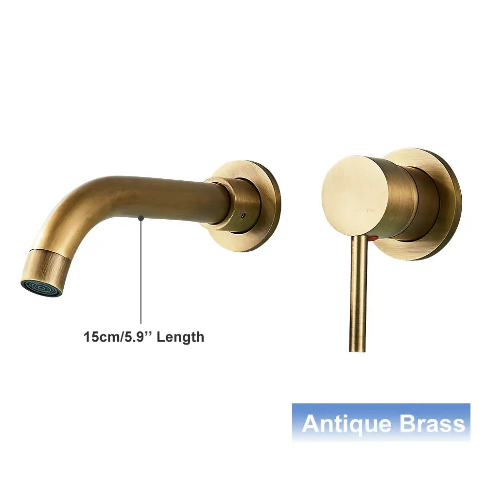 Antique brass basin faucet with curved spout and cylindrical handle for decorbites black wall mounted bathroom mixer tap