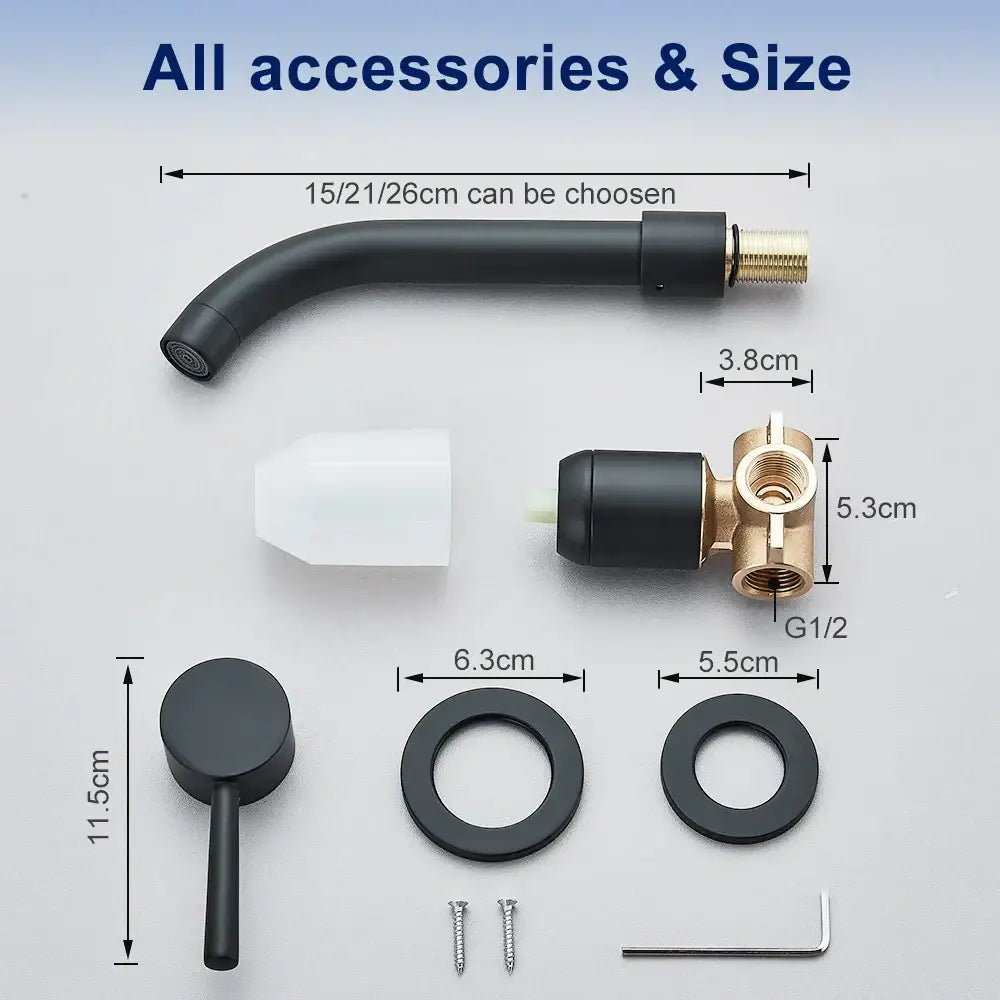 Modern black wall mounted basin faucet with black matte finish and brass valve components for bathroom decorbites black wall