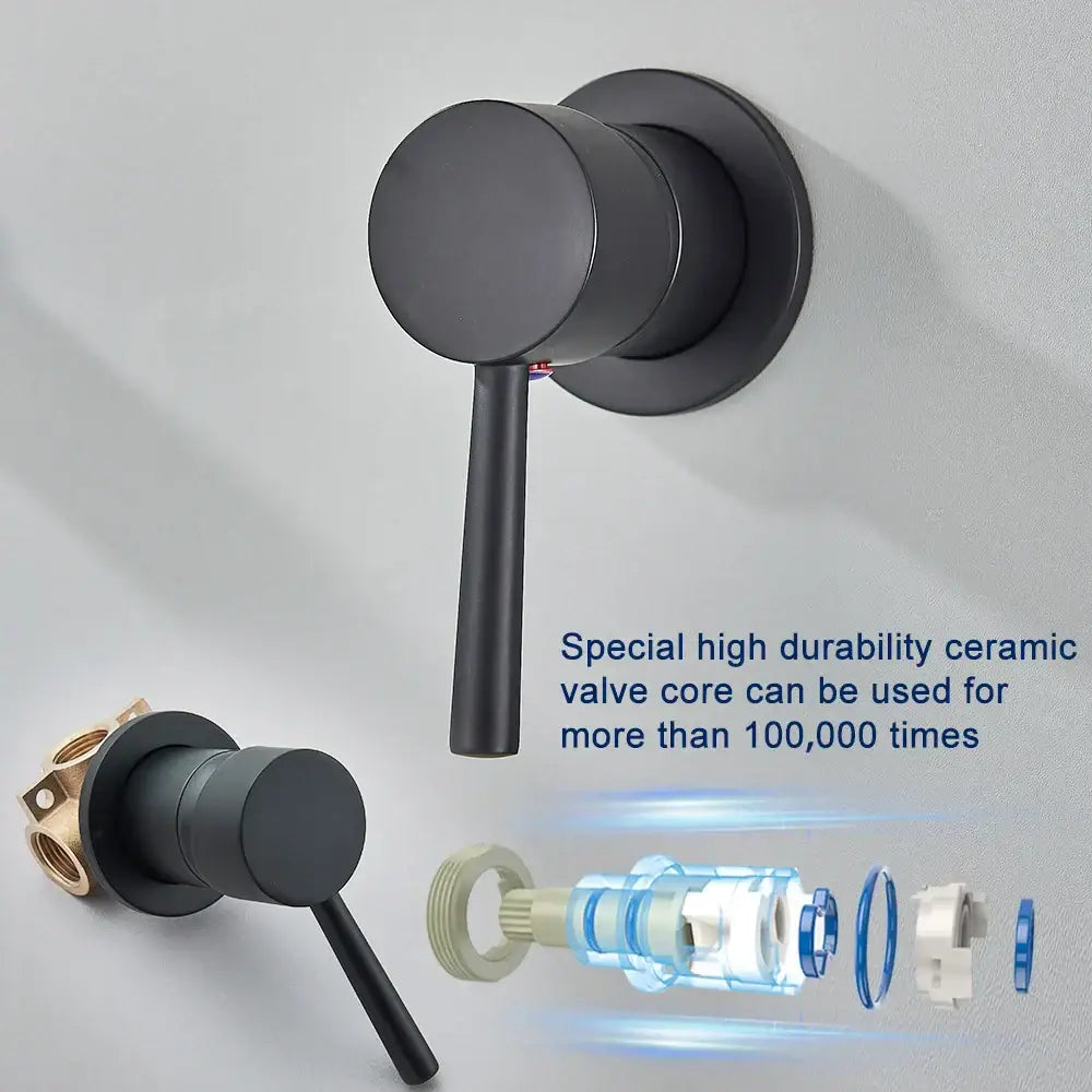 Modern black wall mounted basin faucet with black matte finish and sleek cylindrical handle decorbites black wall