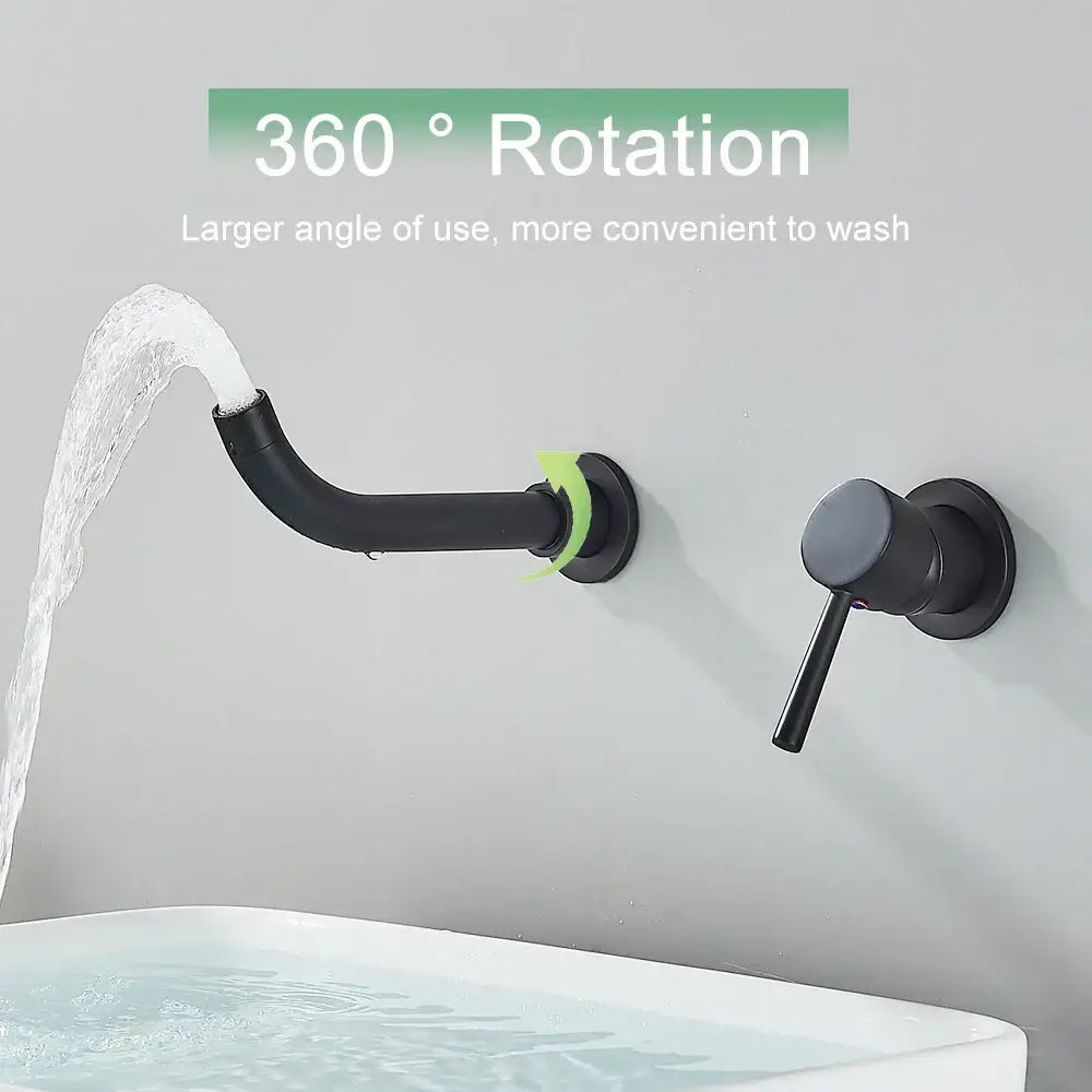 Modern black wall mounted basin faucet with black matte finish and 360-degree rotating spout from decorbites black wall collection
