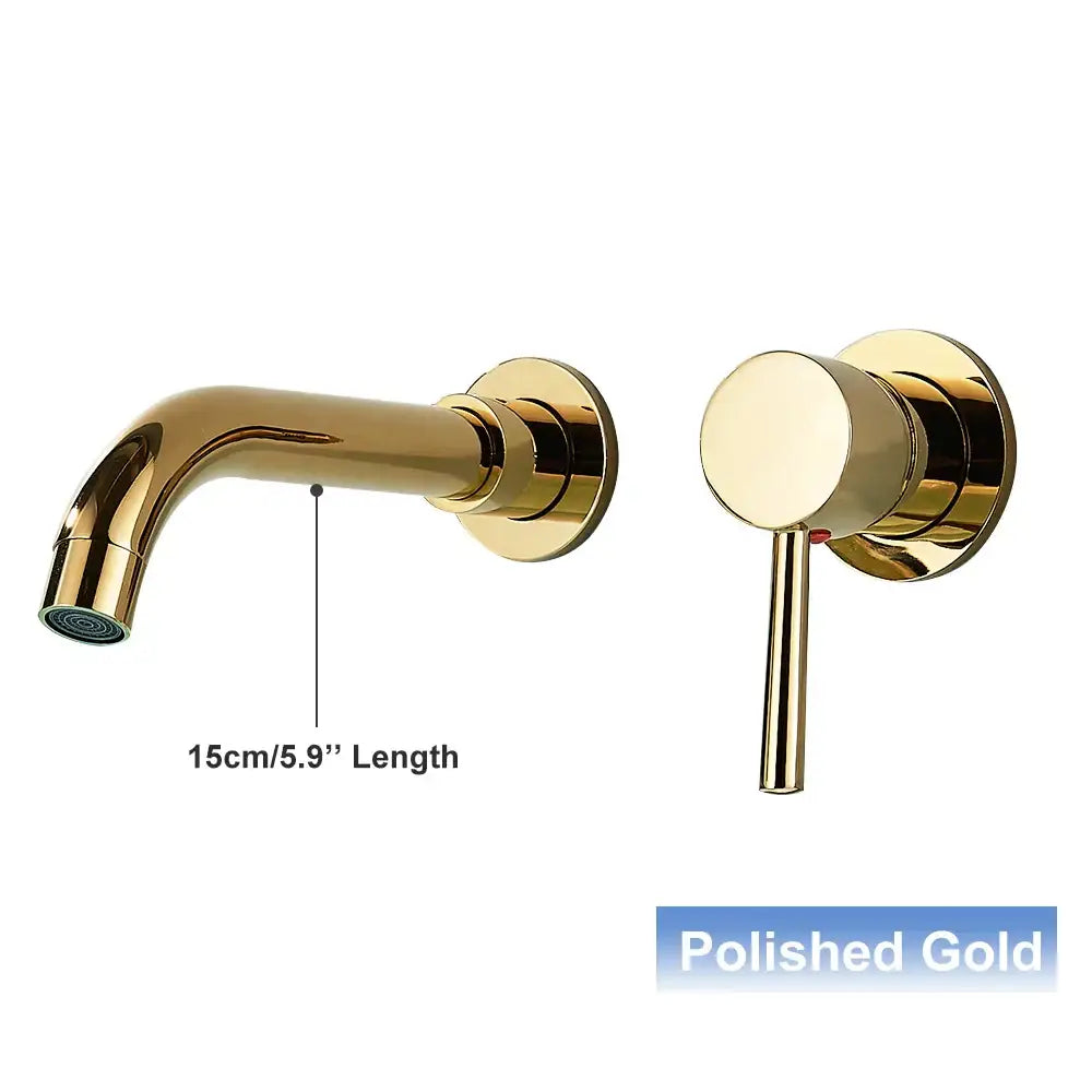 Polished gold basin faucet with sleek modern design and matching handle for decorbites black wall mounted setup