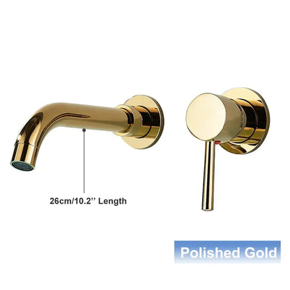 Polished gold wall mounted basin faucet with sleek modern design and matching handle for decorbites black wall mounted use