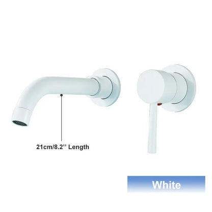 Modern black wall mounted basin faucet with sleek white curved spout for stylish bathroom decorbites black wall use