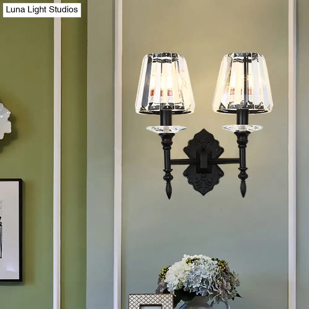 DecorBites™ DecorBites™ Modern Black Wall Mounted Lamp with Crystal Block Shade - 1/2-Light Bedside Wall Lighting