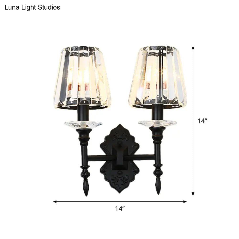 DecorBites™ DecorBites™ Modern Black Wall Mounted Lamp with Crystal Block Shade - 1/2-Light Bedside Wall Lighting