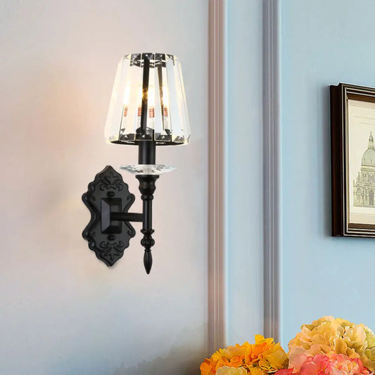 DecorBites™ DecorBites™ Modern Black Wall Mounted Lamp with Crystal Block Shade - 1/2-Light Bedside Wall Lighting