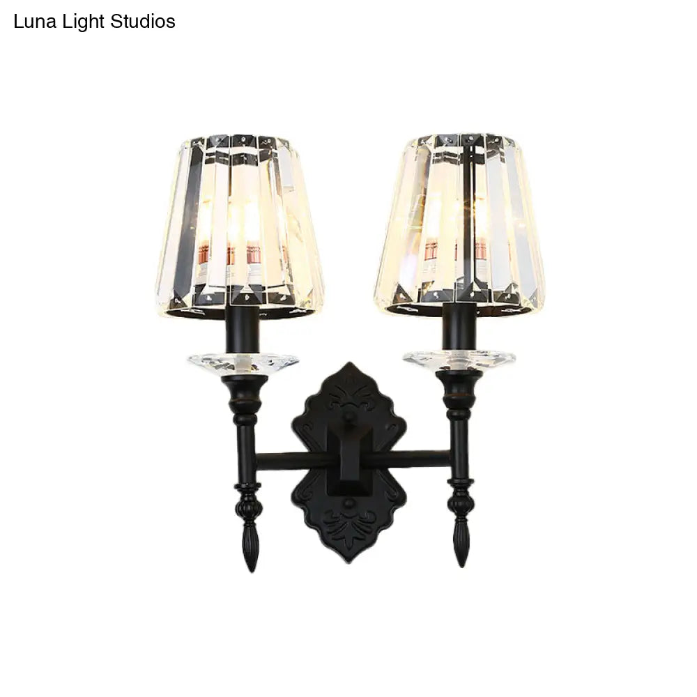 DecorBites™ DecorBites™ Modern Black Wall Mounted Lamp with Crystal Block Shade - 1/2-Light Bedside Wall Lighting