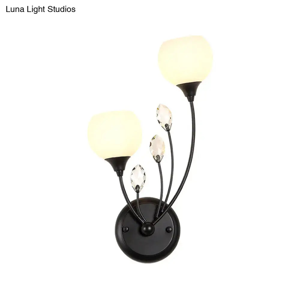 Modern black wall sconce light with frosted glass shades and crystal accents for elegant living room wall lamp lighting