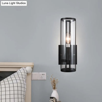 Aplique de pared moderno negro DecorBites™ con bombilla cilíndrica de cristal transparente – Lámpara de pared