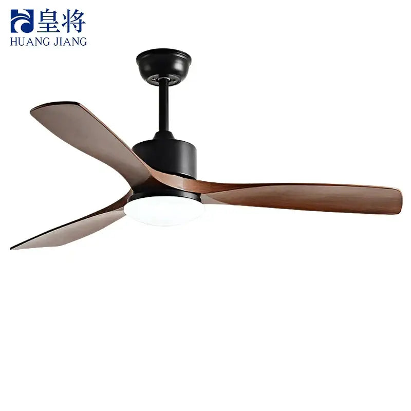 Modern black walnut ceiling fan with led light and remote control featuring black and wood tones for bedroom use