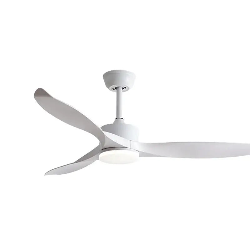Modern black walnut grain ceiling fan with white sleek blades and integrated led light for bedroom use