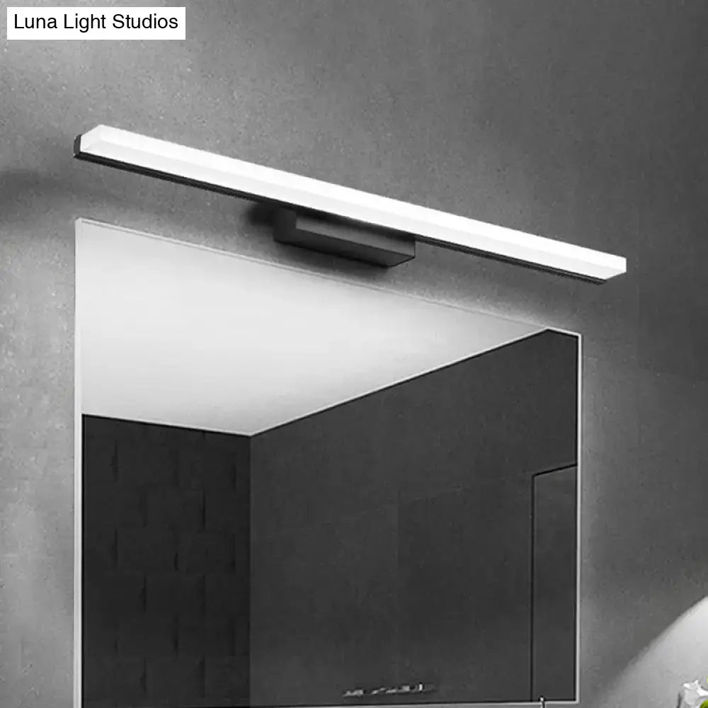 Modern black warm white linear led sconce bathroom wall light with sleek white led mirror light and black mounting bracket