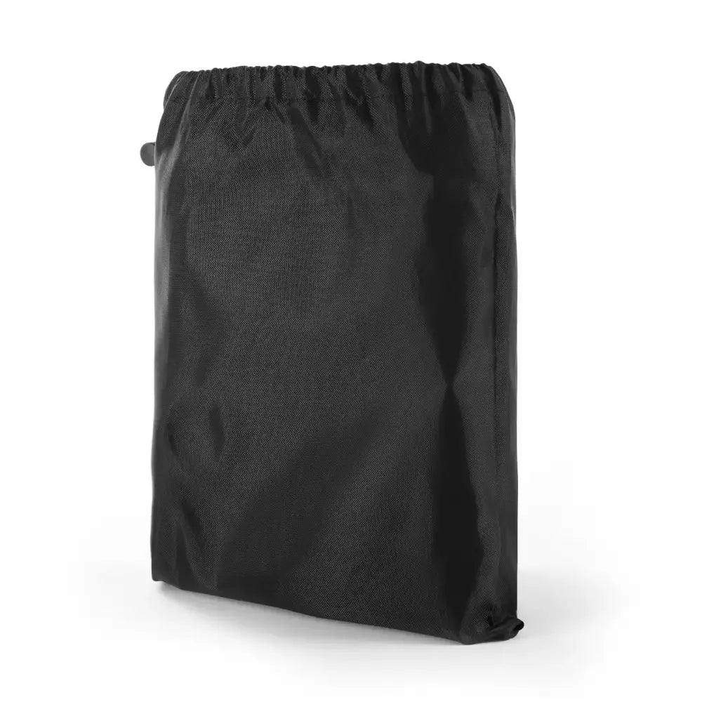 Black drawstring bag made of smooth synthetic fabric for storing a modern black waterproof bbq grill cover