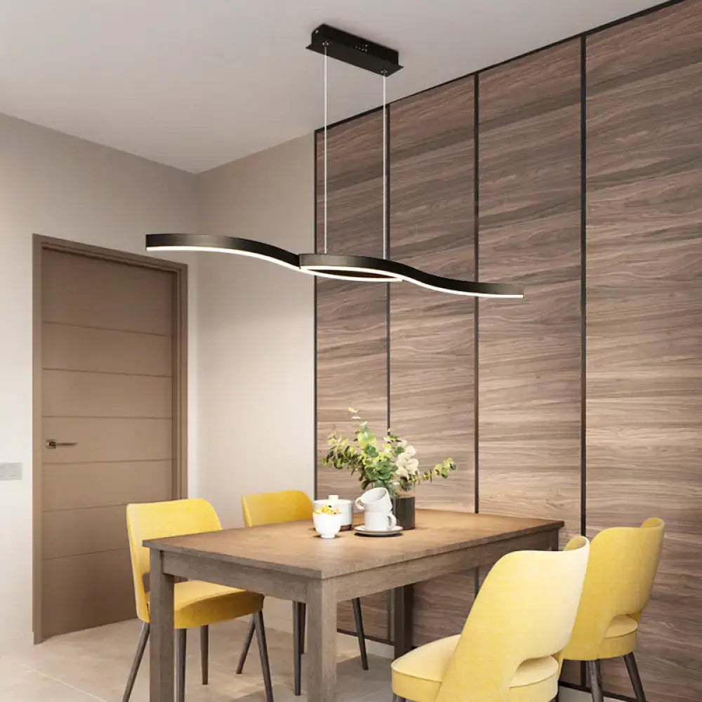 Modern black wave led hanging light fixture with a sleek wavy design as a dining room hanging light fixture