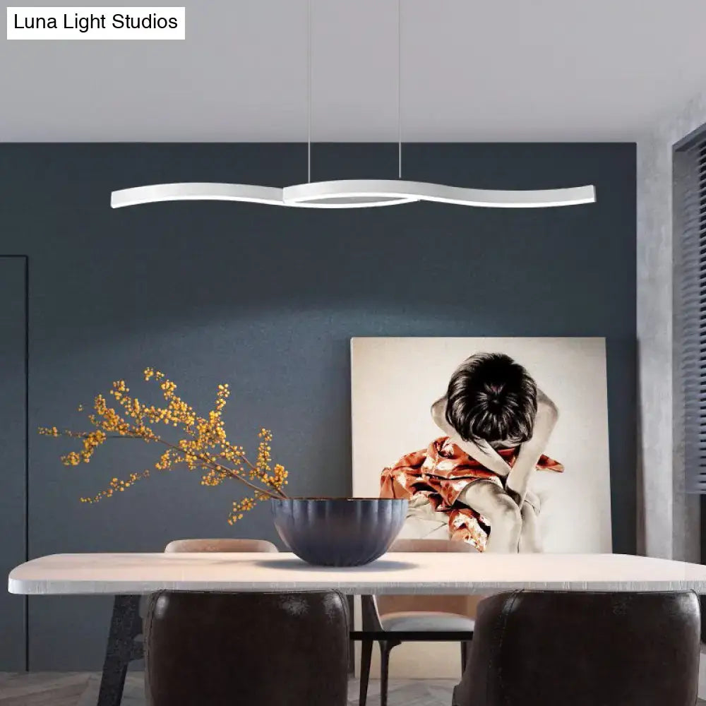 Modern white led hanging light fixture with sleek wavy design suitable for kitchen pendant lighting