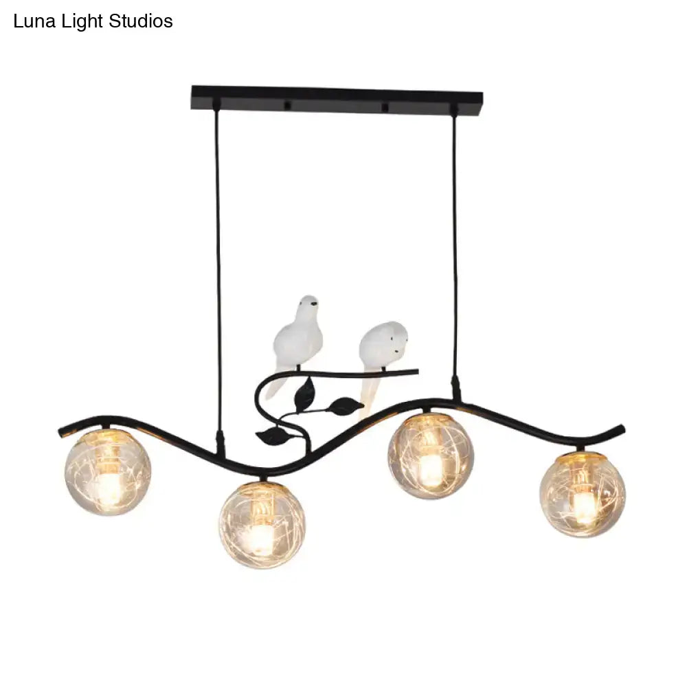 Decorbites minimalist black wrought iron hanging lamp with smoke gray clear glass bulbs and white ceramic bird decor bulb included