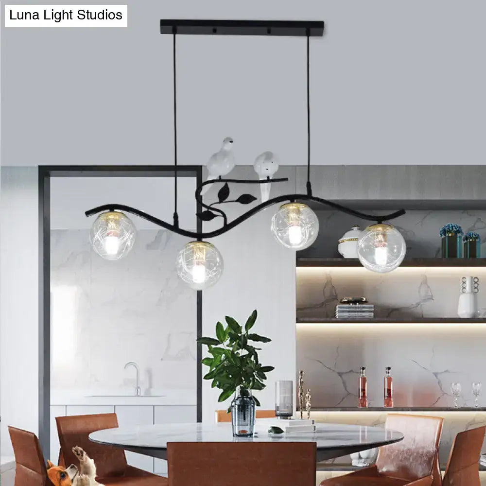 Decorbites™ minimalist black wrought iron hanging lamp with smoke gray clear glass shades and bird figurines bulb included