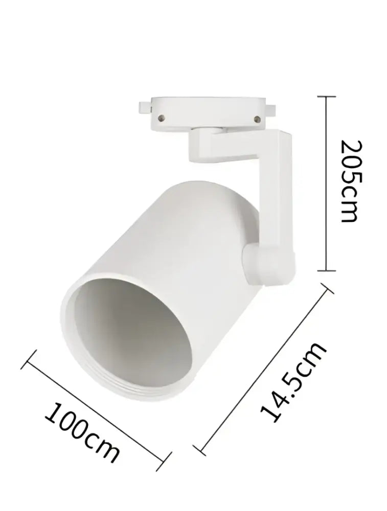 White matte-finish ceiling spot light with adjustable arm and cylindrical head for modern retail display lighting