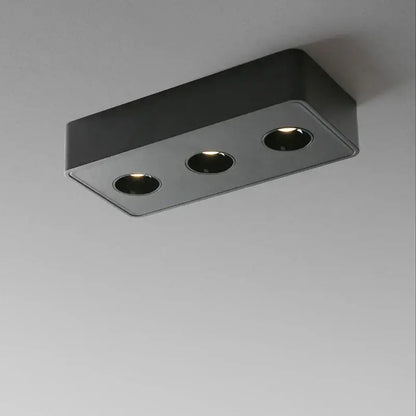 Modern black rectangular ceiling light fixture with three circular recessed lights 36w led surface mounted design