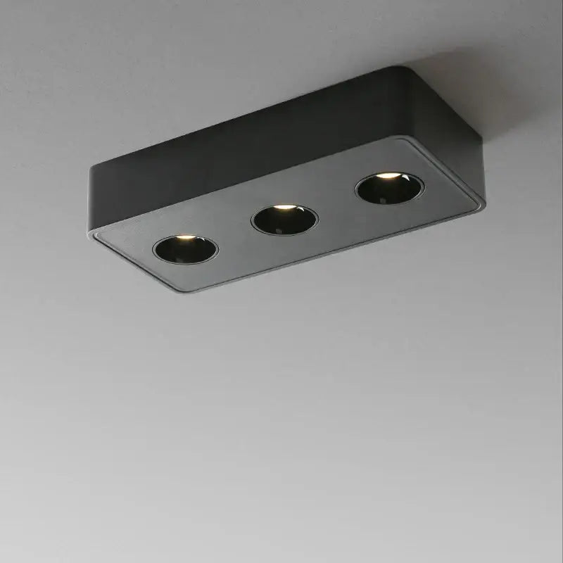 Modern black rectangular ceiling light fixture with three circular recessed lights 36w led surface mounted design