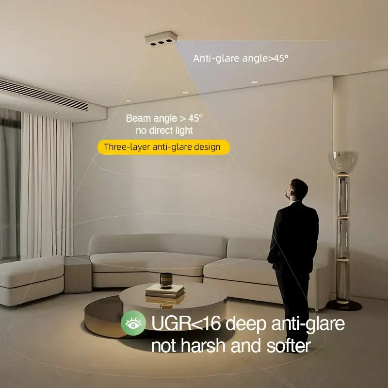 Modern black and white 36w led surface mounted ceiling light with three integrated bulbs and anti-glare coating for soft illumination