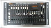 Modern black and white 504-channel dmx controller with digital display screen and white knobs for dj stage lighting