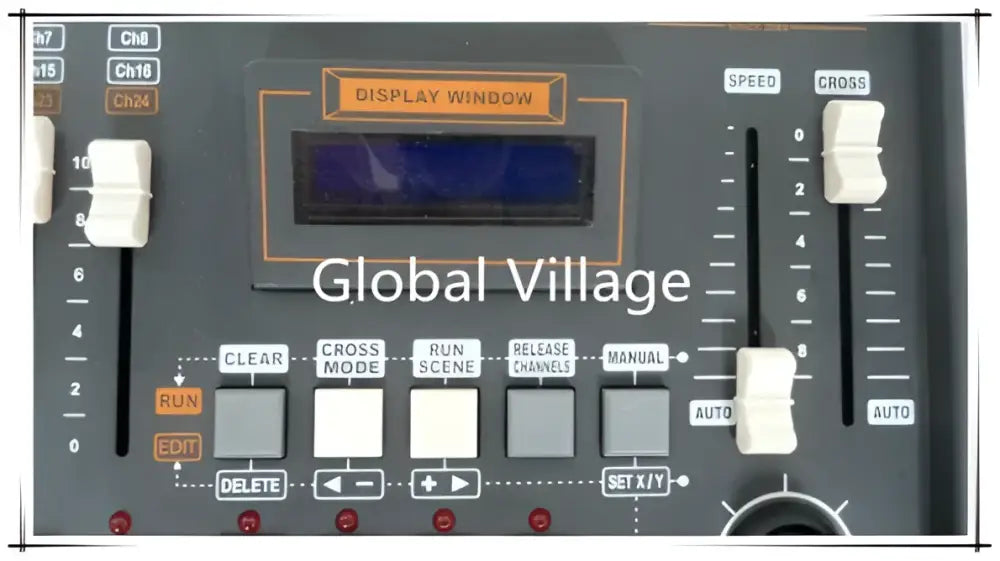 Modern black and white 504-channel dmx controller with white knobs and digital display for dj stage lighting