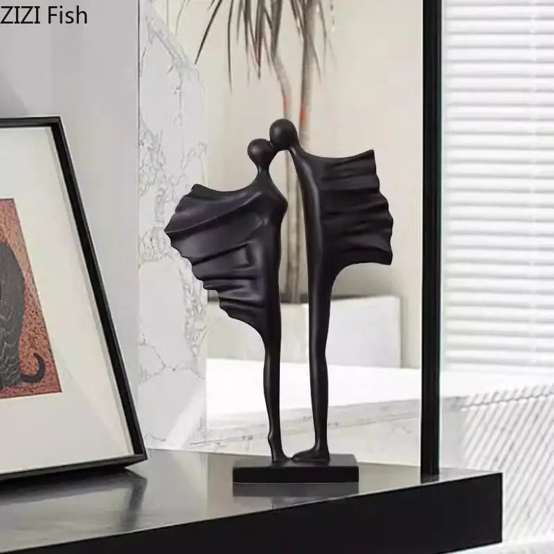 Modern black and white abstract lovers resin sculpture featuring two stylized figures embracing for living room decorbites abstract lovers decor