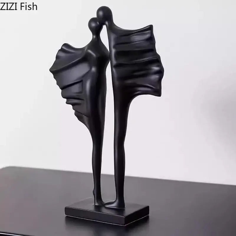 Modern black and white abstract lovers resin sculpture by zizi fish with matte finish for living room decorbites abstract lovers