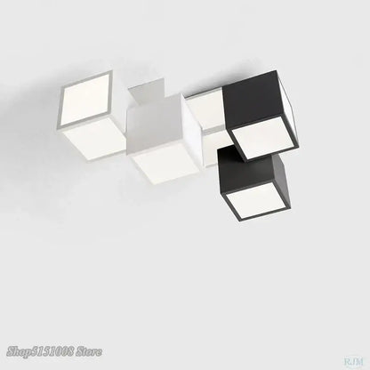 Modern black and white acrylic led ceiling light with interlocking cube panels for bedroom decor by decorbites acrylic led