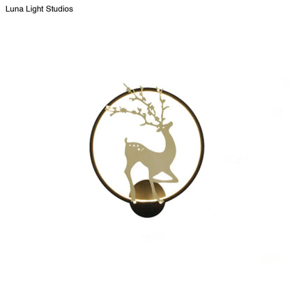 DecorBites™ DecorBites™ Modern Black/White Acrylic LED Ring Sconce: Wall Mount Lighting with Sika Deer Design