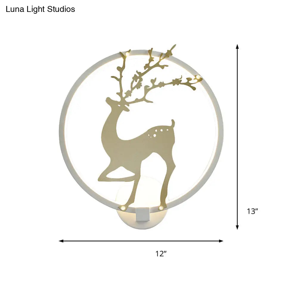 DecorBites™ DecorBites™ Modern Black/White Acrylic LED Ring Sconce: Wall Mount Lighting with Sika Deer Design
