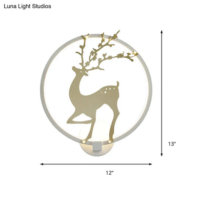 DecorBites™ DecorBites™ Modern Black/White Acrylic LED Ring Sconce: Wall Mount Lighting with Sika Deer Design