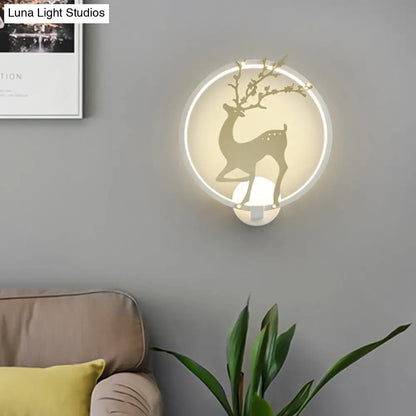 DecorBites™ DecorBites™ Modern Black/White Acrylic LED Ring Sconce: Wall Mount Lighting with Sika Deer Design