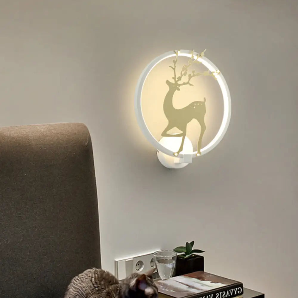 DecorBites™ DecorBites™ Modern Black/White Acrylic LED Ring Sconce: Wall Mount Lighting with Sika Deer Design