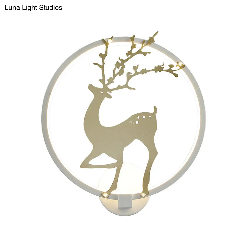 DecorBites™ DecorBites™ Modern Black/White Acrylic LED Ring Sconce: Wall Mount Lighting with Sika Deer Design