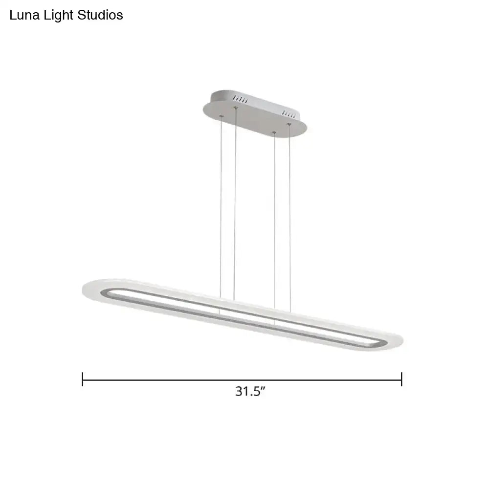 Modern white led pendant light fixture with acrylic oblong design and three hanging cords for island lighting with remote control